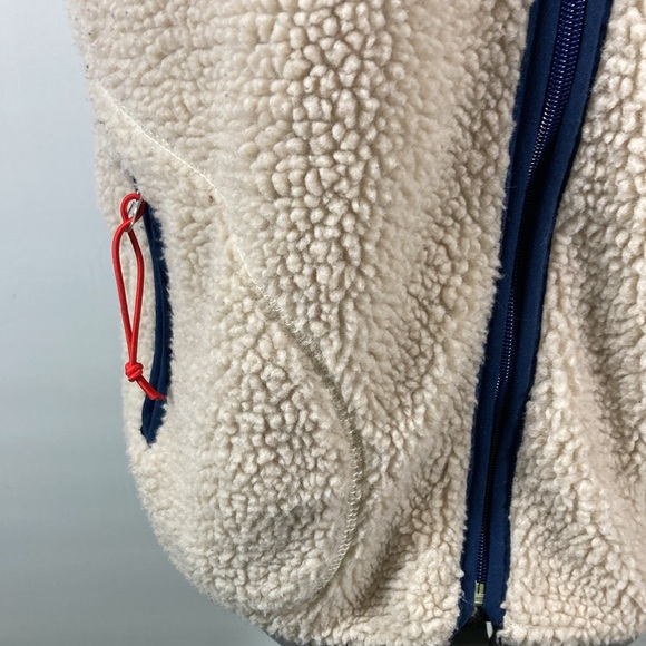 Wanna B Sherpa Vest Women Size M Blue & Cream Red Pull String on Pocket & Zipper - Picture 3 of 10